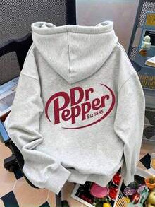 FashionFashion1 PcsLetter Graphic Cute Women's Oversized Hoodie In Light Grey, Y2K Style Fall/Winter Clothes For Women180g 100% CottonStylish And Warm Sweatshirt - 淺灰色 - 查看 6