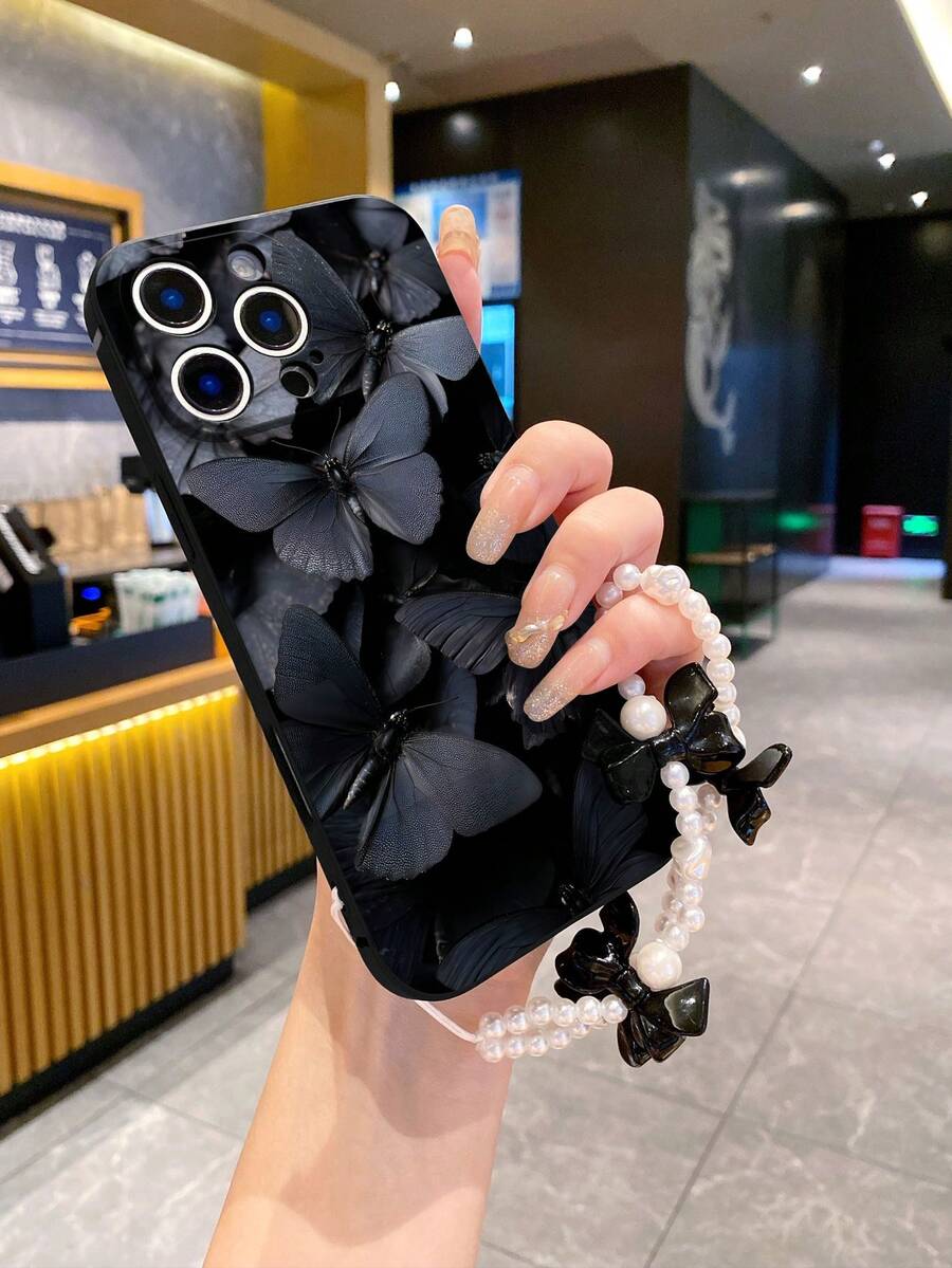 1个黑色TPU材质蝴蝶图案防震全包手机壳，搭配1条黑色蝴蝶结珍珠腕带，时尚百搭创意全包手机壳，兼容三星A14/A54/A56/A31 4G/A23、A98、S24、S25 Ultra、A5/13C/14C、Note 14/15 Pro 4G、K60 Ultra等机型。 - 彩色 - 查看 1