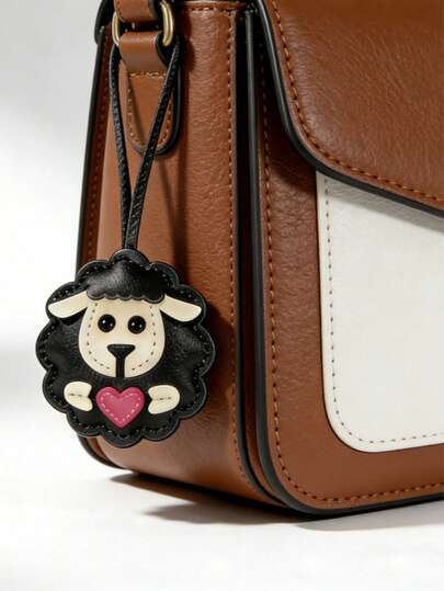 时尚女士可爱卡通圆形爱心PU皮绵羊包包手提包挂件卡哇伊汽车钥匙扣USB车载家居装饰吊坠配件生日礼物送给妈妈女儿女朋友闺蜜闺蜜同事姐妹