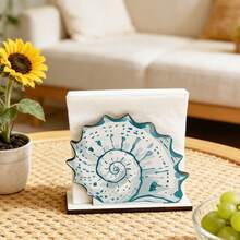 1/4pcs Nautical Style Wooden Napkin Holder, Decorated With Blue Octopus And Pearl Shell Patterns, Suitable For Kitchen, Dining Room, Beach Stores And Coastal Themed Home Decor - Multicolor - View 8