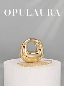 OpulAura 新款亚克力迷你手提包，时尚手拿包，新月形独特晚宴包，肩带斜挎包 - 金色 - 查看 1