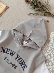 2pcs/Set Toddler Baby Boy Cool Letter Embroidery Grey Hooded Short Sleeve Top And Shorts Set, Spring/Summer - Grey - View 11