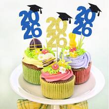 12/24pcs Glitter 2025 Graduation Cap Cupcake Toppers, 2025 Graduation Cap Cupcake Picks, Suitable For 2025 Graduation Theme Party Cake Decorations - Multicolor - View 12