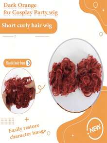 Women'S Curly Wave Heart-Shaped Wig, 14-Inch High-Temperature Fiber, Party Style, Rose Net Cap, Red/Brown, For Cosplay, Halloween, Christmas, School Events, Thanksgiving, Anime, Music Festivals - Multicolor - View 6