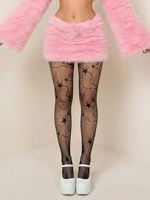 1pc Black Star Mesh Stockings, Sexy & Sensual Sheer Socks For Women, Spring/Summer - Black - View 4