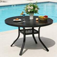 Round Outdoor Dining Table For 4, Weather Resistant Garden Table For Patio - Black - View 8