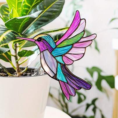 2D亚克力鸟和松鼠造型花盆装饰，四季皆宜，适用于庭院/花园装饰