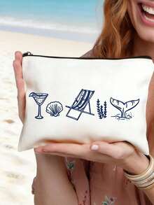 Túi đựng mỹ phẩm phong cách ven biển tùy chỉnh - Cá nhân hóa với tên "Last Toast Of The Coast", túi đựng mỹ phẩm tái sử dụng với thiết kế hình ly và vỏ sò, được làm từ chất liệu nhẹ, vẽ tay, túi đựng mỹ phẩm và đồ dùng vệ sinh cá nhân nhẹ, túi đựng mỹ phẩm có khóa kéo, ví đựng tiền xu nhẹ, túi đựng đồ dùng vệ sinh cá nhân, túi đựng đồ. - Nhiều màu - Xem 7