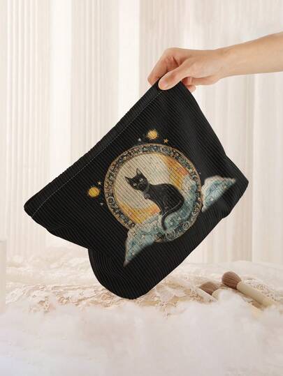 Funny Pattern Corduroy Cosmetic Bag Set, Lightweight Travel Zipper Makeup Organizer, Unisex Toiletry Storage Pouch