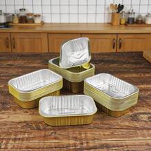 10pcs/Pack Disposable Gold Rectangular Aluminum Foil Baking Trays, Multi-Size Options, Takeout Packaging Boxes, Suitable For Oven, Air Fryer - Gold - View 8