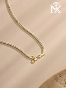 Custom Name Tennis Chain Necklace, Personalized Dainty Christmas Necklace, Cubic Zirconia Necklace, Anniversary Gift Necklace, Bridal Gift - Multicolor - View 6