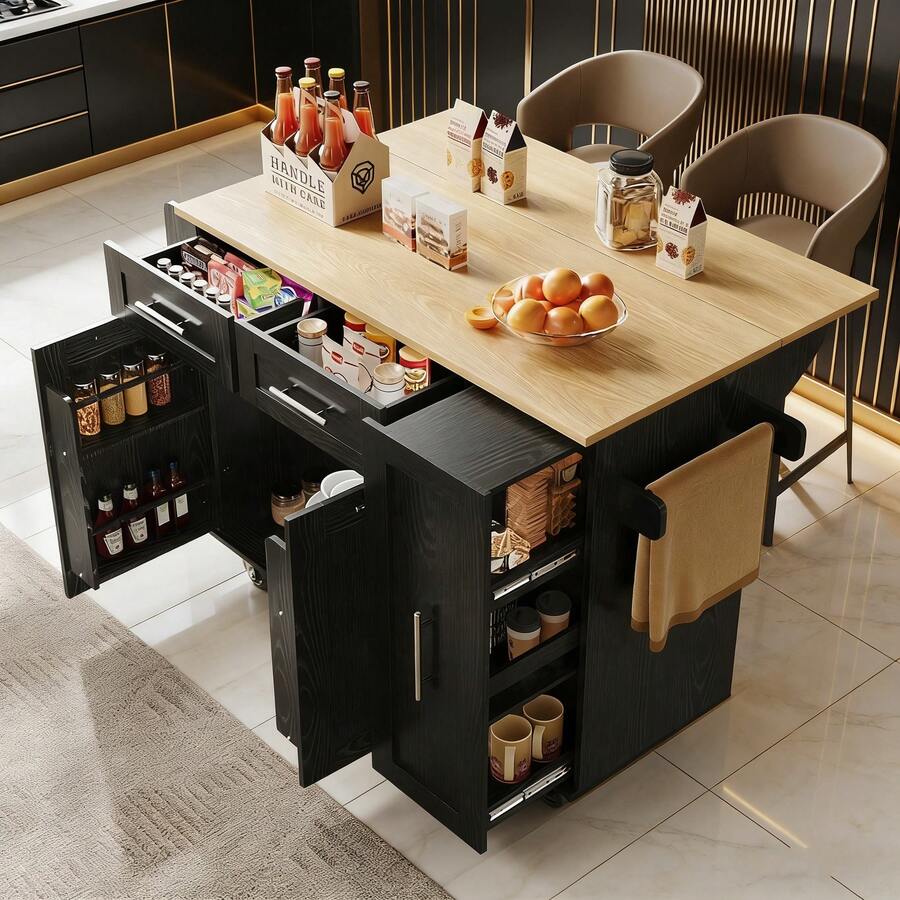 Mobile Storage Islands - Black + MDF+Metal - View 1