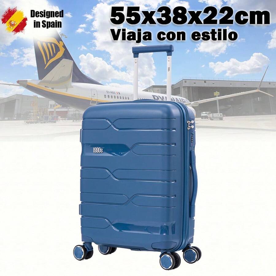 Mala de cabine 55x38x22cm (44L) em polipropileno | Tamanho médio expansível: 65cm - 23kg (79L) | Tamanho grande expansível: 75cm - 25kg (117L) | Rodas giratórias e trava embutida | Robusta | Durável | Com alça telescópica | Ideal para viagens de negócios e férias | Unissex - Amarelo/Branco/Bordô/Azul-marinho/Preto/Ouro rosa/Turquesa - Azul marinho - Ver 1