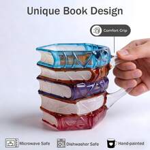 1个书籍主题马克杯，2025新款创意马克杯，爱书人士礼物，独特手工咖啡杯，玻璃材质，11盎司容量，时尚有趣的爱书人士茶杯，可爱杯子，适合书虫、读者、作家、图书管理员等。 - 彩色 - 查看 10