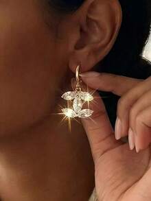 1 Pair Fashionable Elegant Minimalist Luxury High-End Rhinestone Inlaid CC Pendant Earrings, Suitable For Women's Daily Wear (Comes With Anti-Oxidation Box) - Gold - View 2