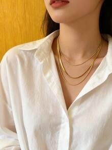 1pc Gold Multi-Layer Titanium Steel Pendant Necklace, Unique Elegant Casual Wear, Suitable For Party - A - View 5