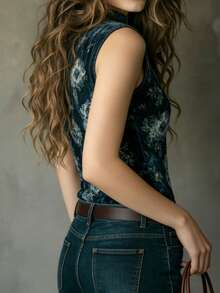 女士休闲花卉蕾丝边V领喇叭袖长袖衬衫，优雅沙滩装，日常穿着，春夏款 - 彩色 - 查看 6