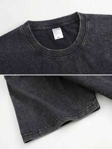 Retro Sun Face Skull Print, SUBLIM Band Style Free Theme Loose Short Sleeved Shirt Vintage Washed CottonT-Shirt Crew Neck Soft Tee For Men Women - 黑色 - 查看 5