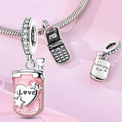 1 pieza Colgante con forma de teléfono móvil vintage chapado en plata, adecuado para hacer pulseras, collares y joyería DIY, regalo único para amantes, familia y amigos