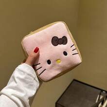 SANRIO 1 pieza Bolsa de cosméticos de gamuza bordada con gatito, bolsa cuadrada pequeña de gran capacidad para almacenar toallas sanitarias, organizador portátil de artículos esenciales - Ver 14