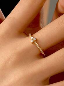 1pc Minimalist Luxury Silver Ring With Micro-Inlaid Zirconia Stone, Versatile Finger Ring Jewelry - Gold - View 1