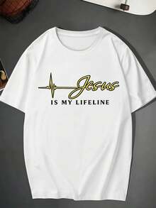 "Jesus Is My Lifeline"-T-Shirt aus weicher Baumwolle, lockere Passform, Street-Hip-Hop-Stil, Kunstdruck - Weiss - Übersicht 2