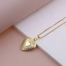 Dây chuyền mặt dây chuyền hình trái tim rỗng bằng ren kiểu Bắc Âu cổ điển mới, dây chuyền hộp đựng ảnh bằng đồng, trang sức nữ, quà tặng ngày Valentine. - Vàng - Xem 4