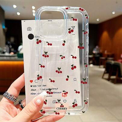 1pc Minimalist Cherry Design Shockproof Phone Case, Suitable For IPhone 11 12 13 14 15 16 17 Series, Ideal Gift For Family, Friends, And Various Holidays