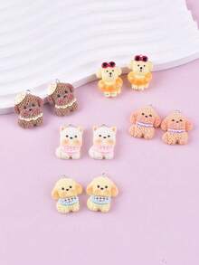 10件套可爱狗狗动物树脂吊坠耳环、项链、钥匙扣、DIY饰品配件 - 彩色 - 查看 4