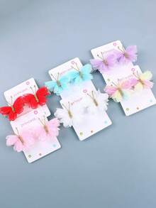 2pcs European And American Style Butterfly Hair Clips, Dopamine Mesh Color, Paired With Distressed Hair Clips, Retro Bangs, Handmade Hair Clips, Girls Hair Accessories, Spring Hair Decor - Multicolor - View 4