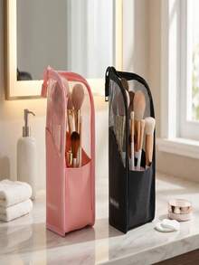 Portable Makeup Travel Case - Large Capacity Upright Makeup Brush Organizer, Transparent Zipper Makeup Bag, Portable Makeup Brush Storage, Multi-Functional Organizer Bag For Travel, Daily Use, Vacation, Bridal Makeup Brush Set, Compact Upright Makeup Brush Bag, Ideal Gift For Family And Friends, Mother's Day, Birthday - Multicolor - View 2