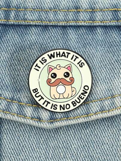 QIHOO 1PC Funny Mustache Cat Enamel Pin - "It Is What It Is But It Is No Bueno" Humorous Quote Brooch | Cute Cartoon Lapel Pin For Backpacks, Jackets, Hats | Cat Lover Accessories