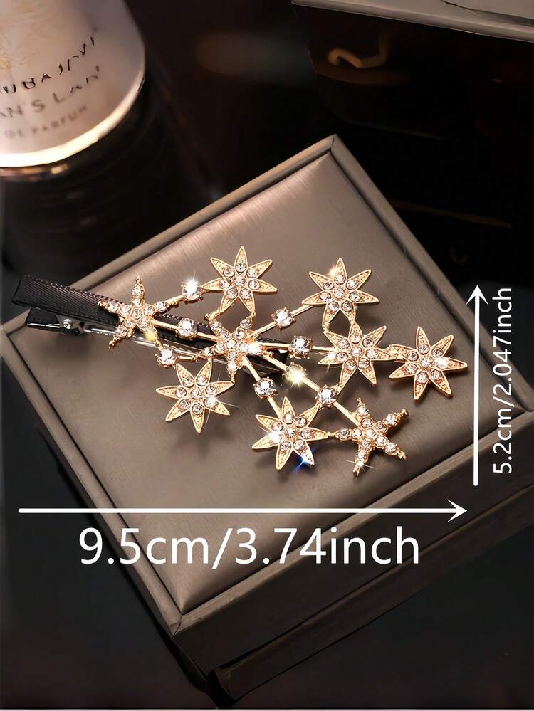 2个时尚优雅星形发夹，青春靓丽的星形发夹，合金水钻发饰系列，镂空侧编发夹，适合派对和日常佩戴 - 彩色 - 查看 10