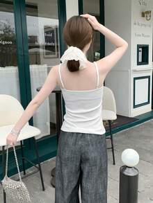 女士刺绣蝴蝶结休闲吊带背心 - 白色 - 查看 8