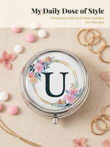1pc 3-Compartment Portable Pill Case, Polished Metal Material, French Luxury Floral & Letter Print Round Lid Compact Pill Box, Moisture-Proof Carry-On Storage Box, Suitable For Daily Commute, Travel, Elderly, Pregnant Women, Office Workers - one-size - View 21