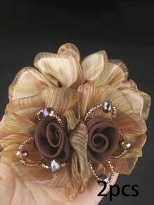 1 unidade de elástico de cabelo floral, elegante faixa elástica de cabelo em tule com flor, acessório de cabelo para o verão, disponível em várias cores, material leve, design exclusivo com flor dupla, moderno e de alta qualidade, também pode ser usado como decoração de mão. - Multicolorido - Ver 11