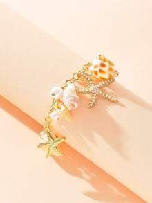 1pc Fashionable Niche Ocean Style Faux Pearl Starfish Pendant Anklet, Suitable For Summer Beach, Party, Date, Daily Wear Jewelry Gift - Multicolor - View 4