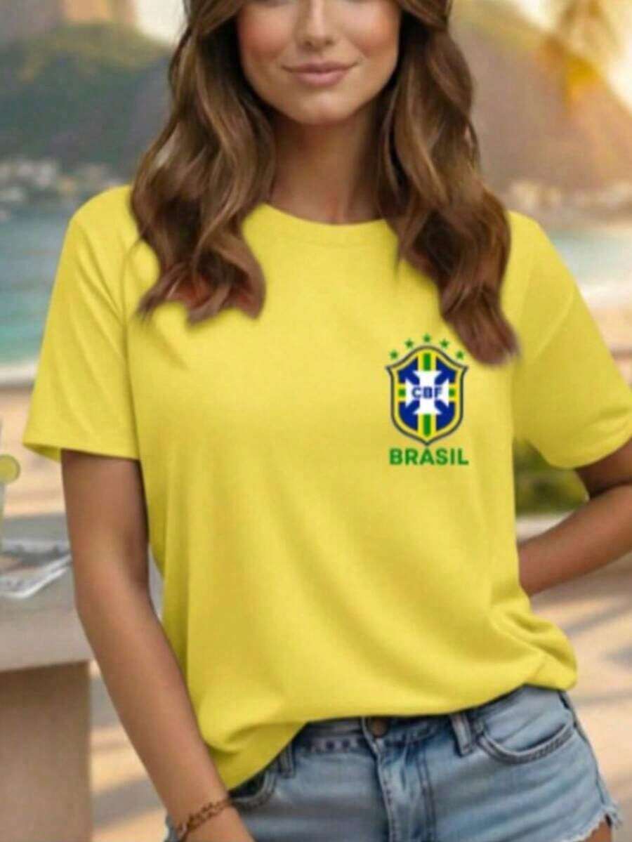 Women's Unisex Shirt, Ideal For The 2026 World Cup, Brazil Game, Lightweight And Comfortable, 100% Cotton T-Shirt. - Màu vàng - Xem 1