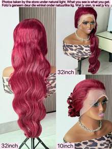 180 Density Wavy Texture Human Hair Lace Front Wig, Mixed With Human Hair, Pre-Trimmed Baby Hair, 13x4 High Definition Transparent Water Wave Texture Mixed Human Hair Full Wig, Thick & Dense Brazilian Remy Mixed Human Hair Wig, 99J Bordeaux Red 26 Inch - S99J/BUG - View 2