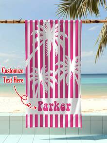 Personalized Palm Tree Striped Towel, Friend Beach Travel Gift, Holiday Towel, Personalized Cruise Beach Towel, Beach Towel - Multicolor - View 1