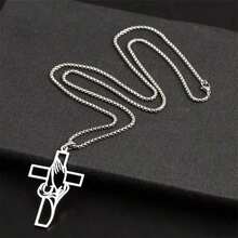 1pc Stainless Steel Pendant Cross Necklace Is A Religious Prayer Jewelry Talisman For Men Believers As A Gift. - 銀 - 查看 3