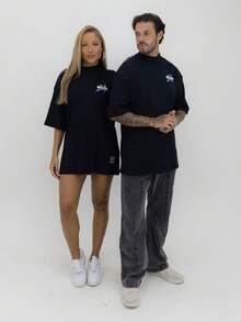 Camiseta Oversized Gola Alta Star Blue Alto Relevo Streetwear Algodão Premium - Preto - Visão 9
