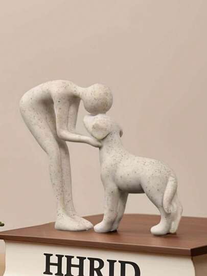 可爱狗狗雕塑家居装饰，人狗合影摆件，桌面摆件，适用于办公室、客厅、卧室和家居空间。送给宠物爱好者的难忘礼物，也是送给爱狗人士、朋友和家人的精美装饰品。