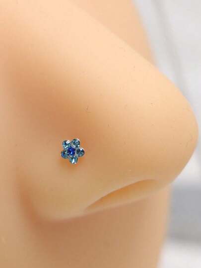 1件花朵造型彩色水晶鼻钉，纯银材质，24G，球形末端，适合女性佩戴。