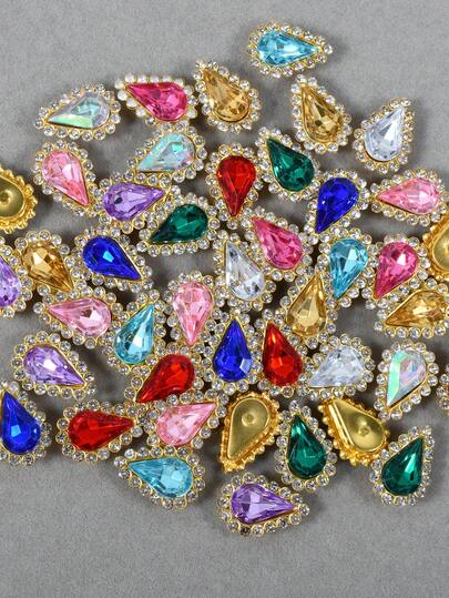 50pcs/Pack, 13*19mm Random Mixed Color Acrylic Rhinestone Water Drop Shaped, Gold Bottom Sunflower Flat Bottom Rhinestone, Colorful Resin Stone For DIY Clothing & Accessories