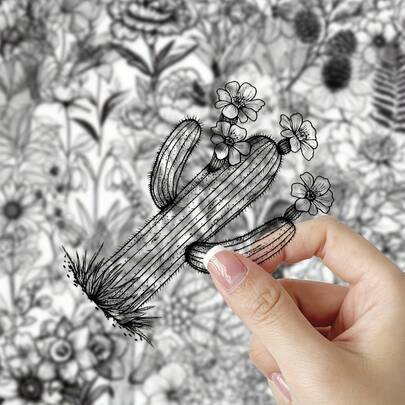 50pcs Floral Stickers - Black & White Botanical Style, Minimalist Monochrome Floral Patterns, Suitable For Laptop, Scrapbook, Guitar, Motorcycle, Skateboard, Planner Decoration - No Residue - Applicable For Crafts, Bullet Journaling, And Cycling Accessories