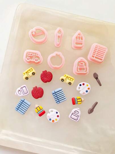 Campus Childhood Fun - School Year Stationery Polymer Clay Cutter Clay Cutting Molds Earring Jewelry DIY Handmade Cutting Molds For DIY Earrings & Crafts, Perfect For Handmade Decorations, Jewelry Making Tools ﻿ DIY Tools For Handmade Girly Earrings & Jewelry Charms