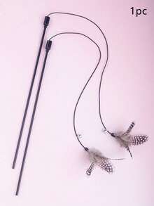 1pc Pearl Feather Cat Teaser Wand Toy - Black and White - View 1
