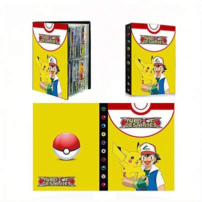 pokemon Album de cărți Pokémon - Suport pentru cărți cu 4 sloturi, capacitate până la 400 de cărți, material din piele PU impermeabilă, cu fermoar și curea de transport, cadou ideal pentru bărbați, femei și colecționari de cărți de joc Pokémon