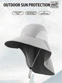 1pc Outdoor UV Protection Bucket Hat, Adjustable Drawstring, Breathable Mesh, Camping Fishing Sun Hat With Neck Flap, Wide Brim Sun Protection, Breathable Mesh - Multicolor - View 5